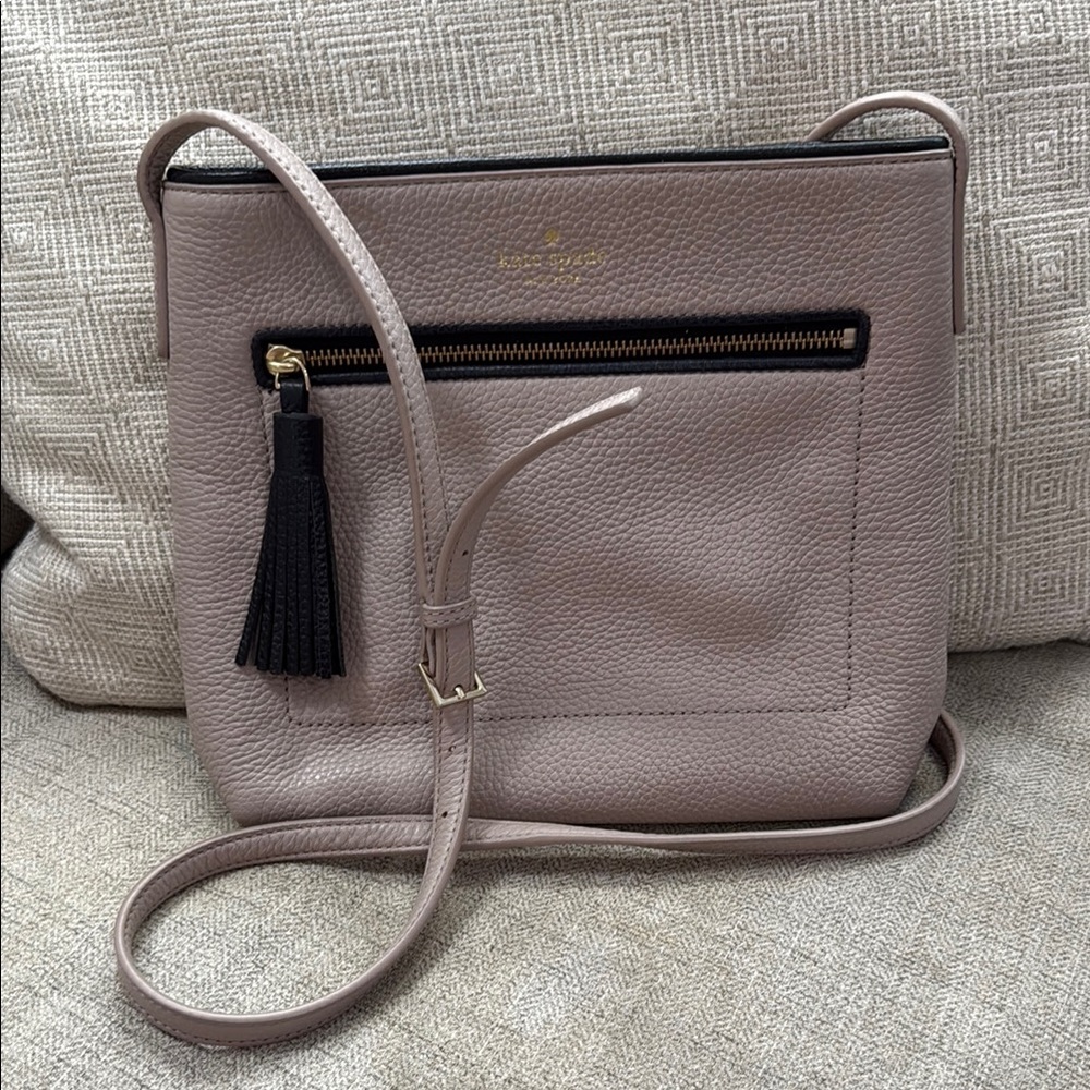 Kate Spade Beige Crossbody Bag with Black Tassel